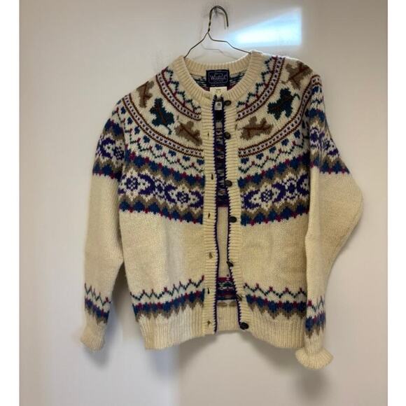 Vintage 90s Woolrich Chunky Wool Mohair Vintage Cardigan Medium - Picture 1 of 6